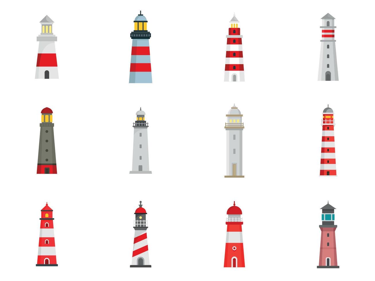 Lighthouse icon set, flat style vector