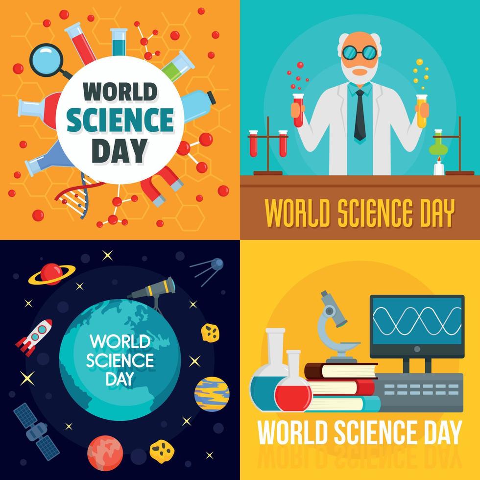Science day banner set, flat style vector