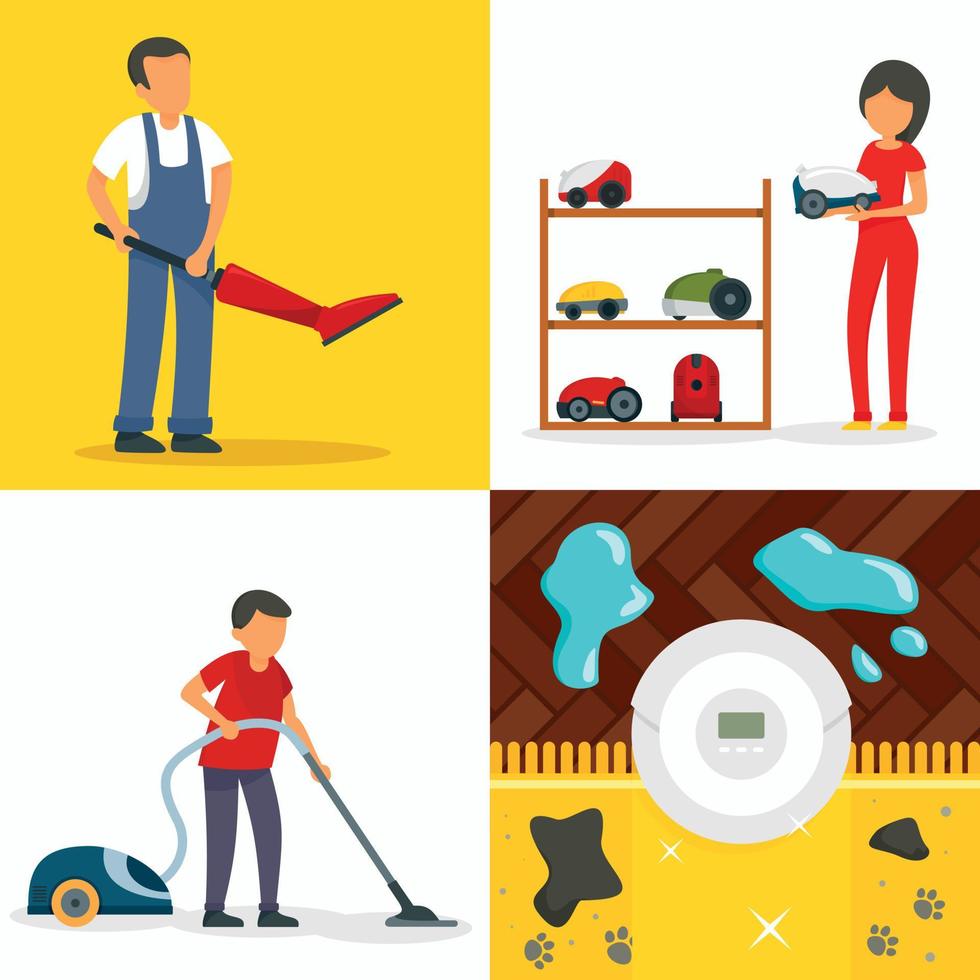 Vacuum cleaner banner set, flat style vector