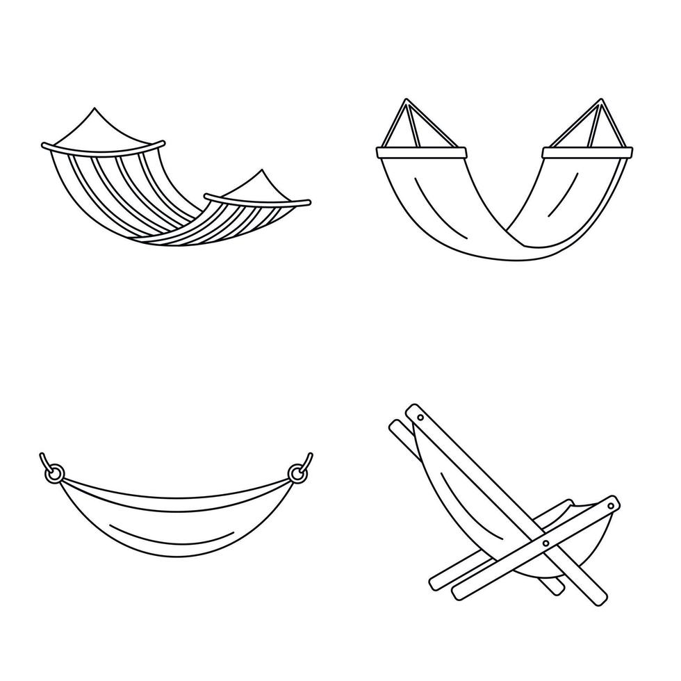 Beach hammock icon set, outline style vector