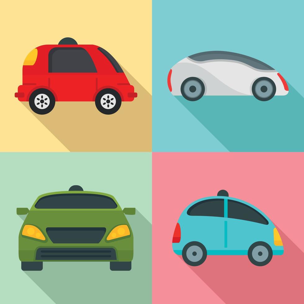 Driverless icon set, flat style vector
