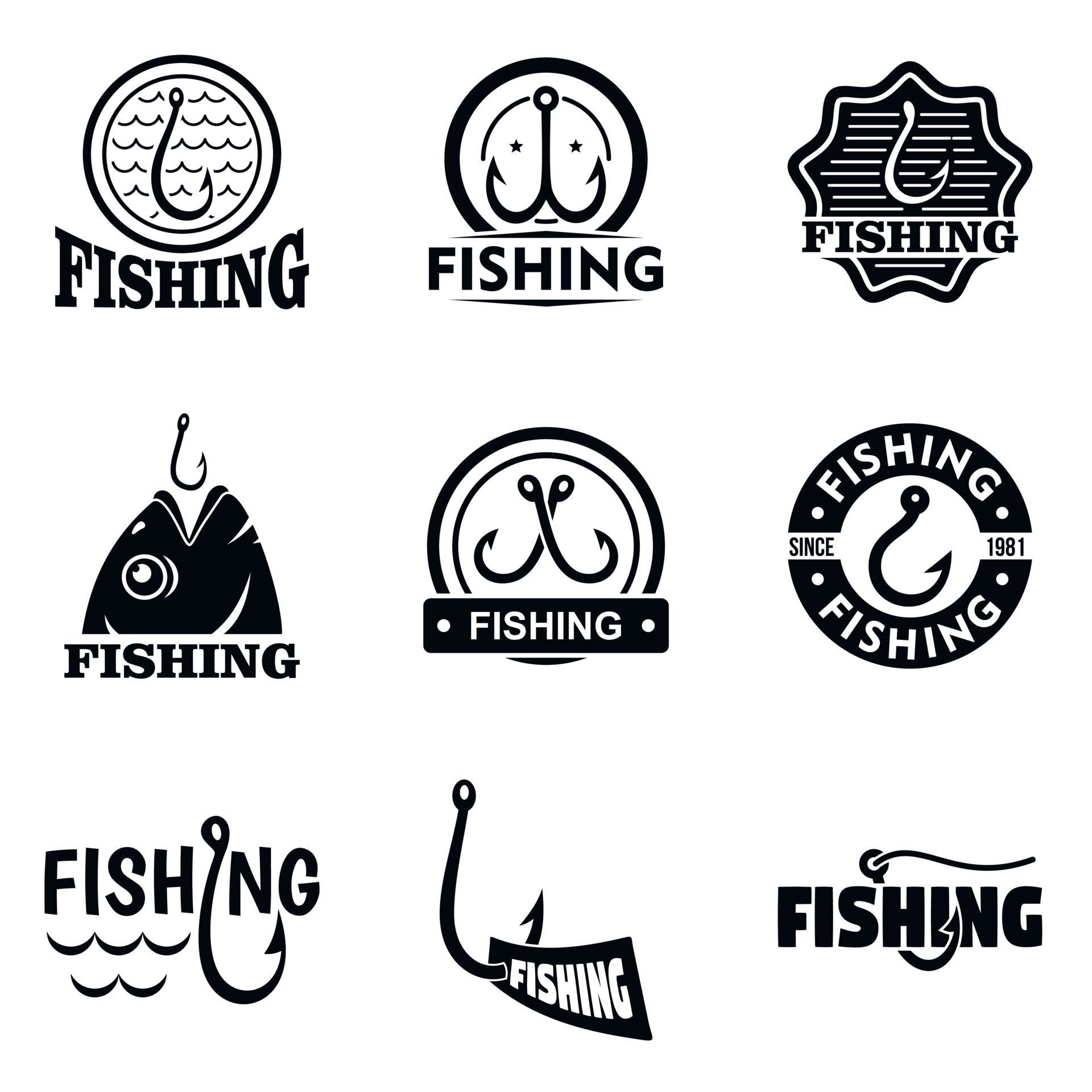 Fishing hook logo set, simple style 8794063 Vector Art at Vecteezy