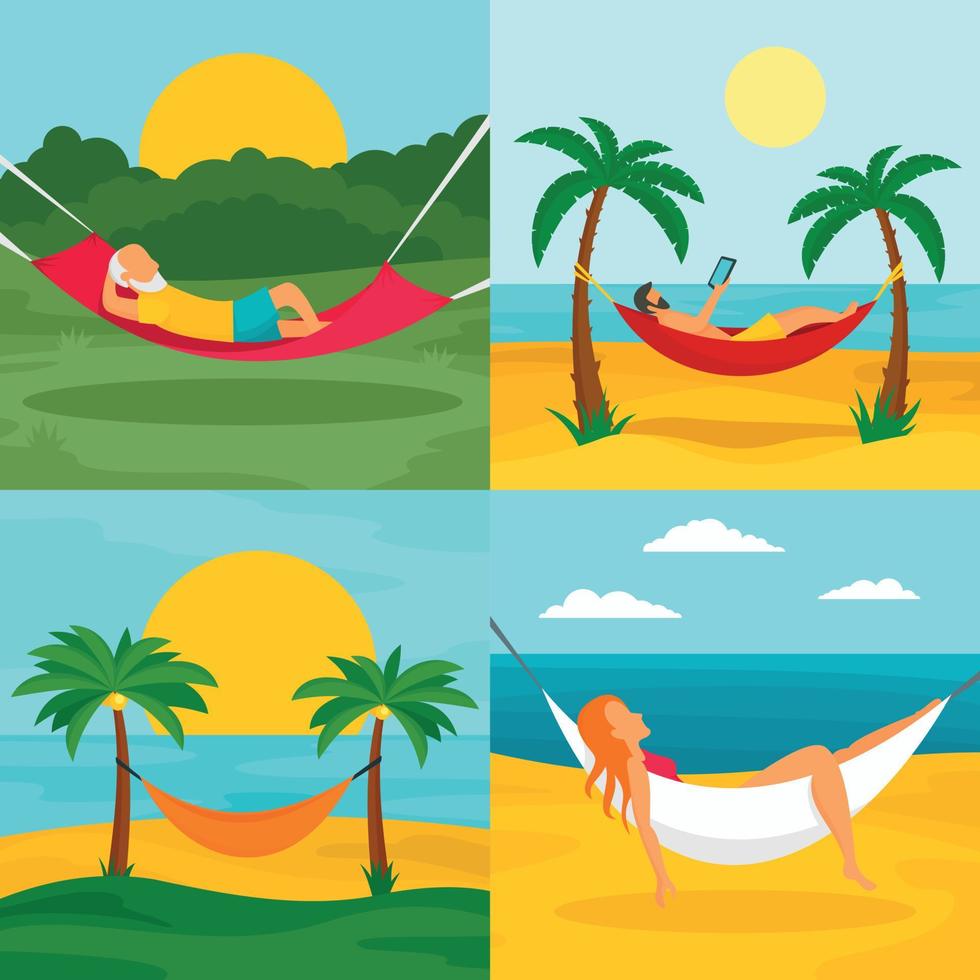 Rest hammock banner set, flat style vector