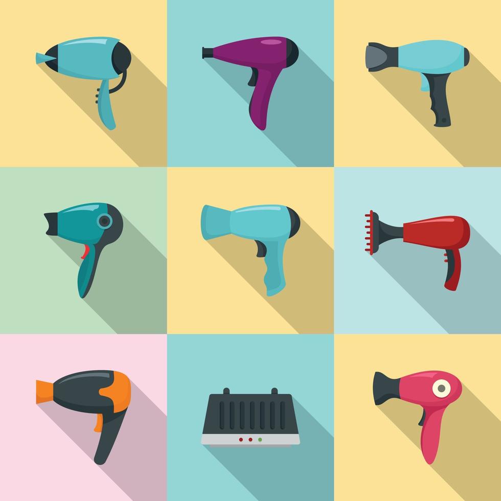 Dryer icon set, flat style vector