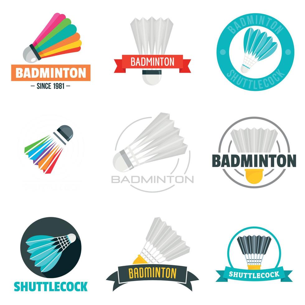 Shuttlecock logo set, flat style vector