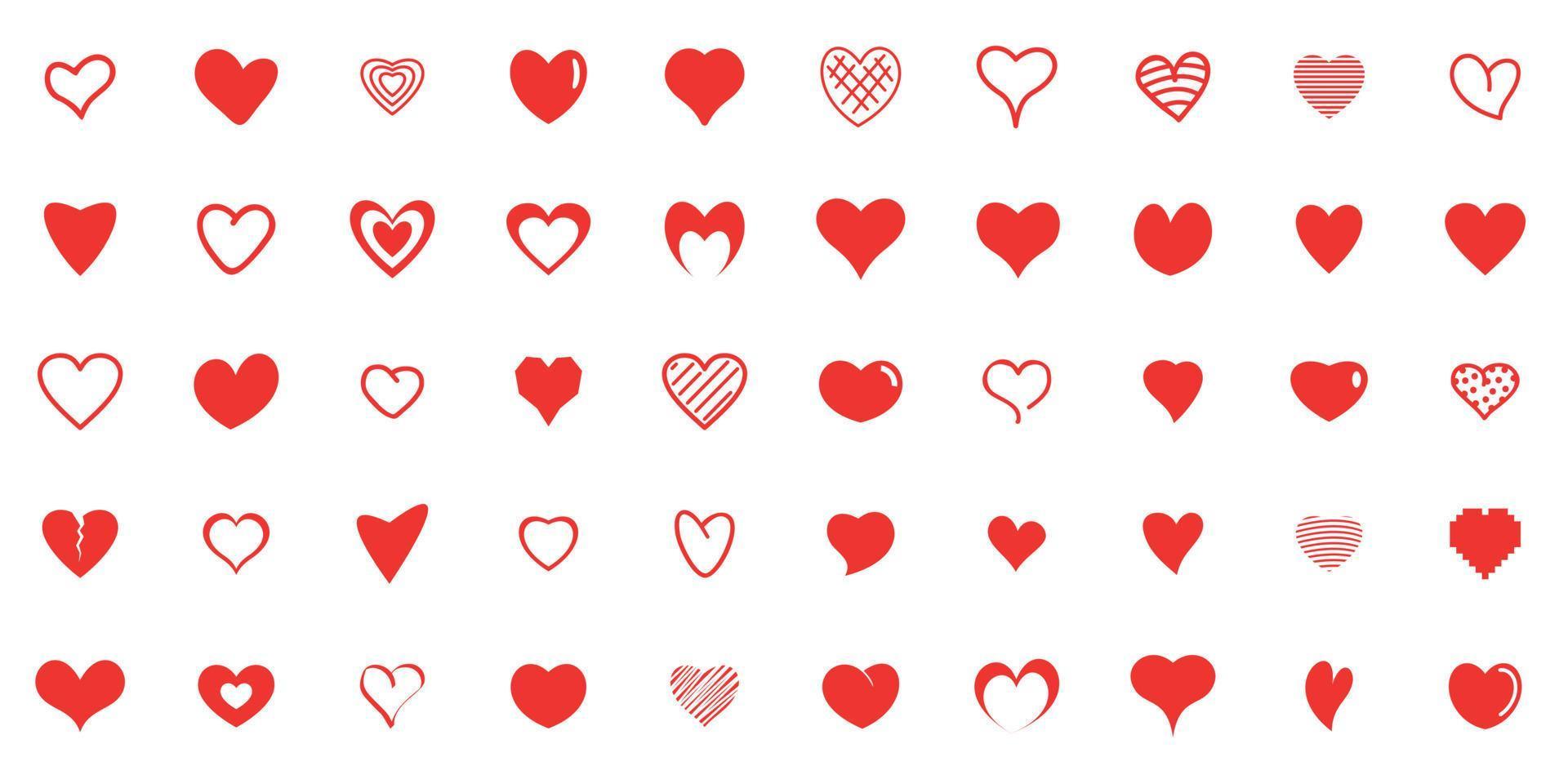 diseño rojo corazón vector formas iconos conjunto, estilo simple