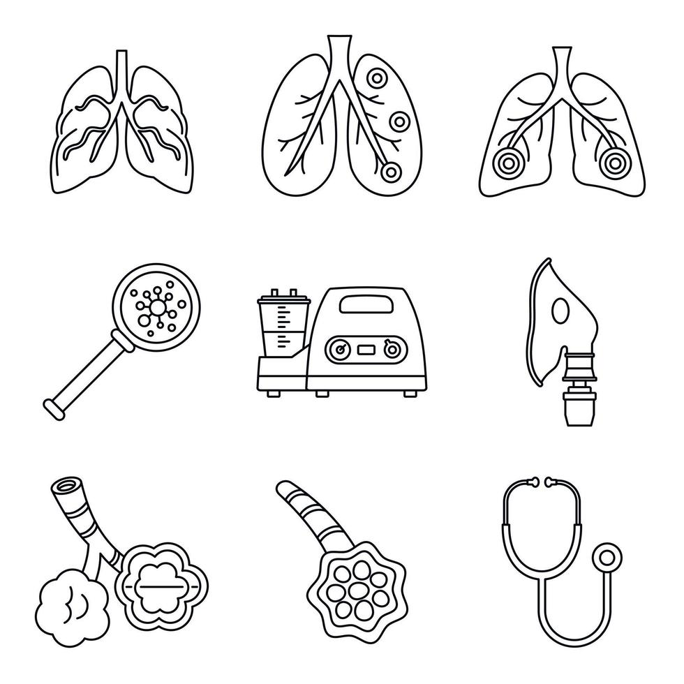 Pneumonia disease icon set, outline style vector