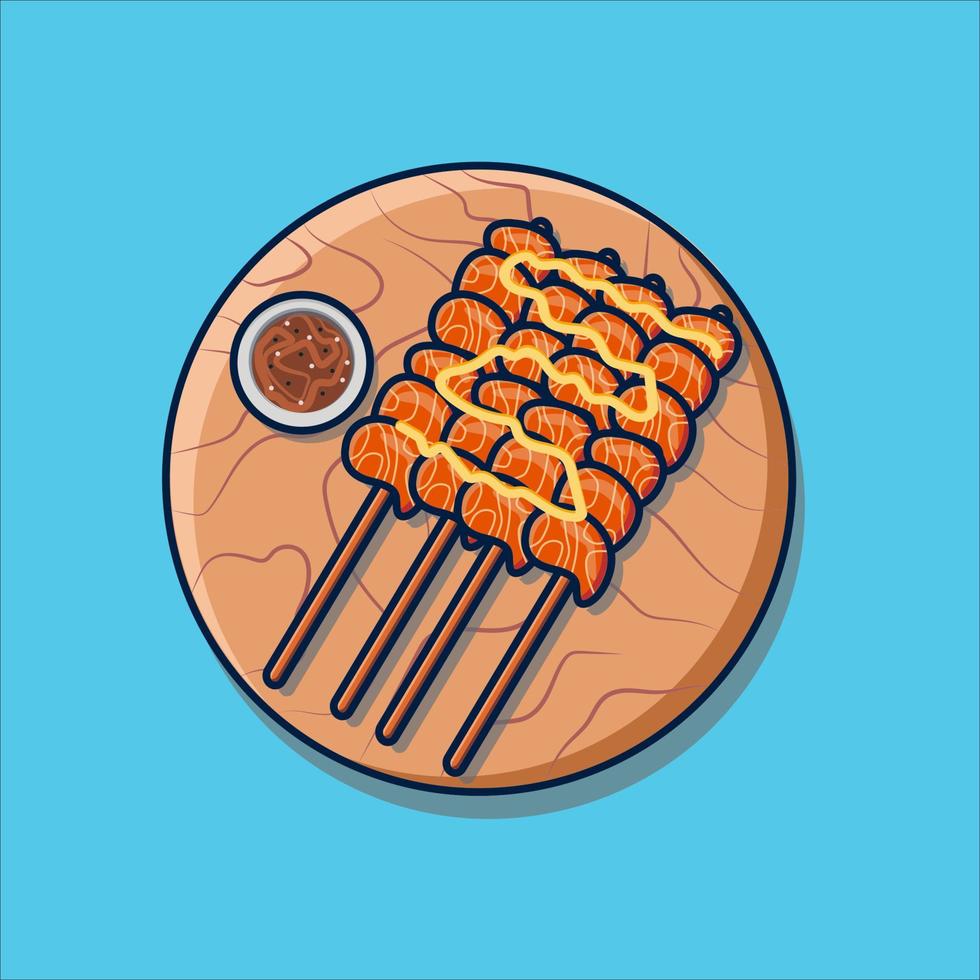 Delicious and fresh salmon satay with mayonnaise vector illustration