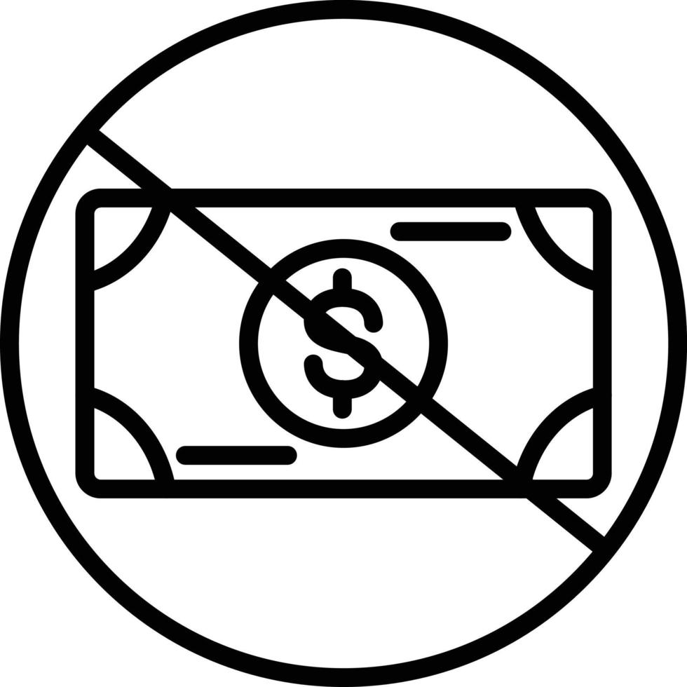 sin icono de línea de vector de dinero