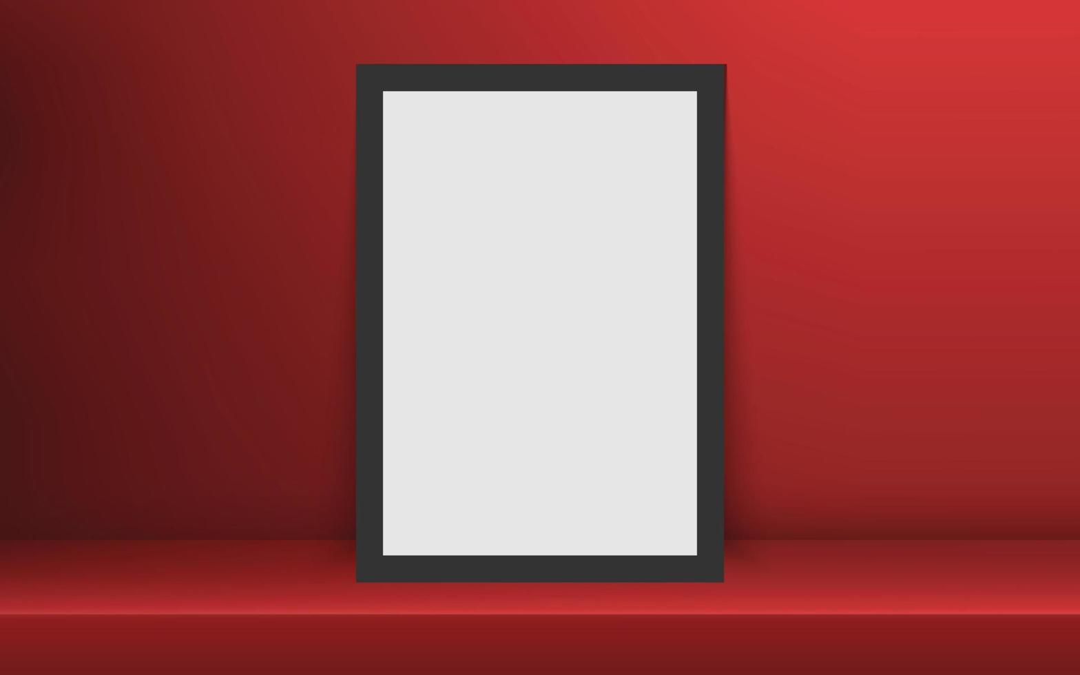 Blank frame in Empty white color shelf vector