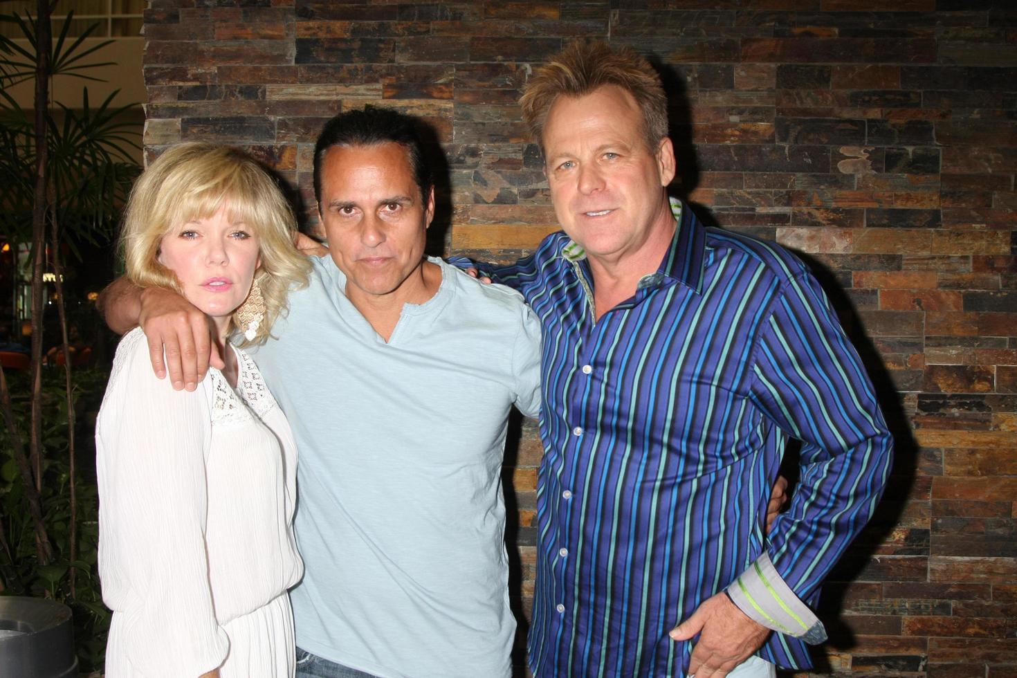 LOS ANGELES, AUG 8 -  Maura West, Maurice Bernard, Kin Shriner at the General Hospital Fan Club Luncheon Arrivals at the Embassy Suites Hotel on August 8, 2015 in Glendale, CA photo