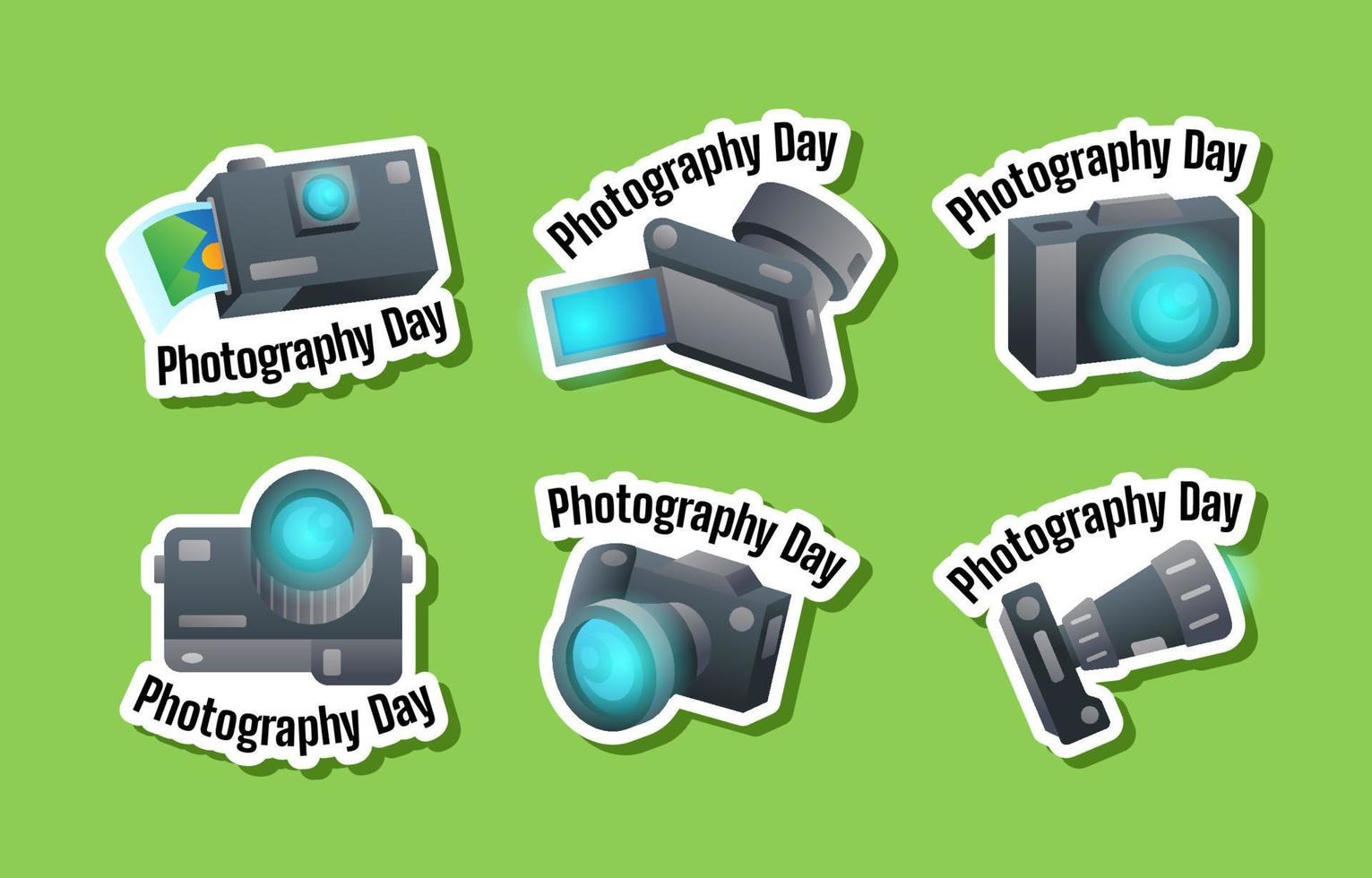 Photography Day Stickers Set vector