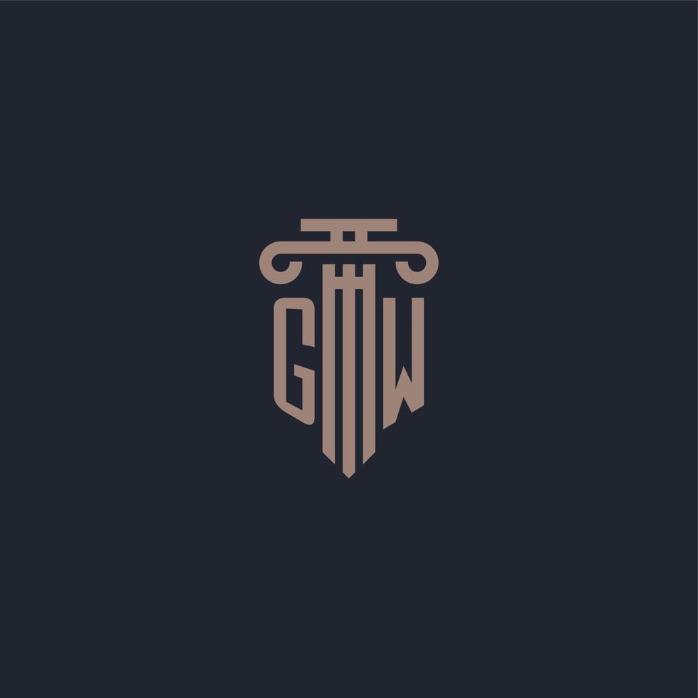 monograma del logotipo inicial gw con diseño de estilo pilar para bufete de abogados y compañía de justicia vector