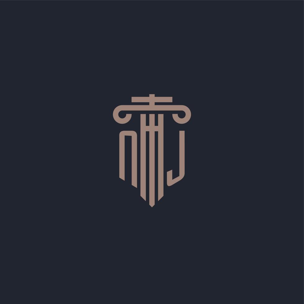 monograma de logotipo inicial de nj con diseño de estilo pilar para bufete de abogados y compañía de justicia vector