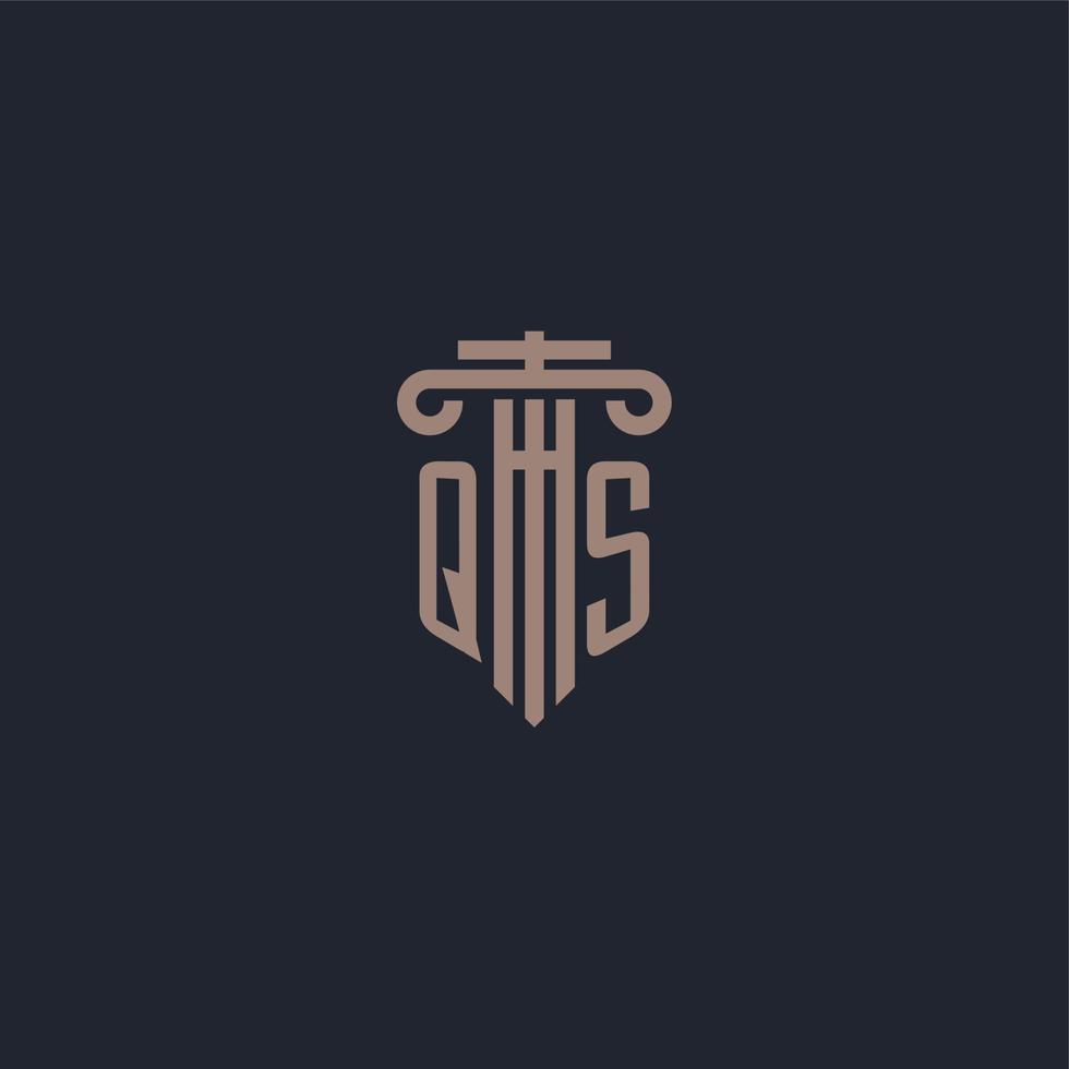 monograma del logotipo inicial qs con diseño de estilo pilar para bufete de abogados y compañía de justicia vector