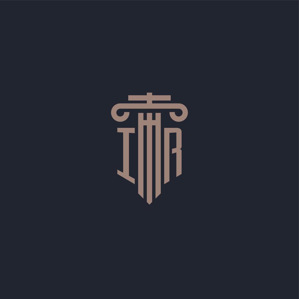 IR initial logo monogram with pillar style design for law firm and justice company vector
