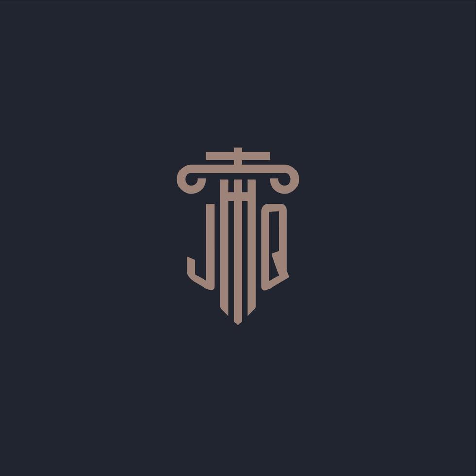 monograma de logotipo inicial jq con diseño de estilo pilar para bufete de abogados y compañía de justicia vector