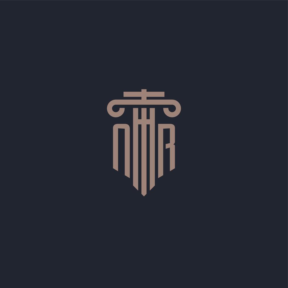 NR initial logo monogram with pillar style design for law firm and justice company vector