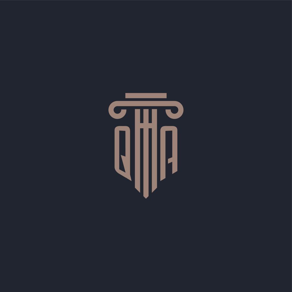 monograma de logotipo inicial qa con diseño de estilo pilar para bufete de abogados y compañía de justicia vector