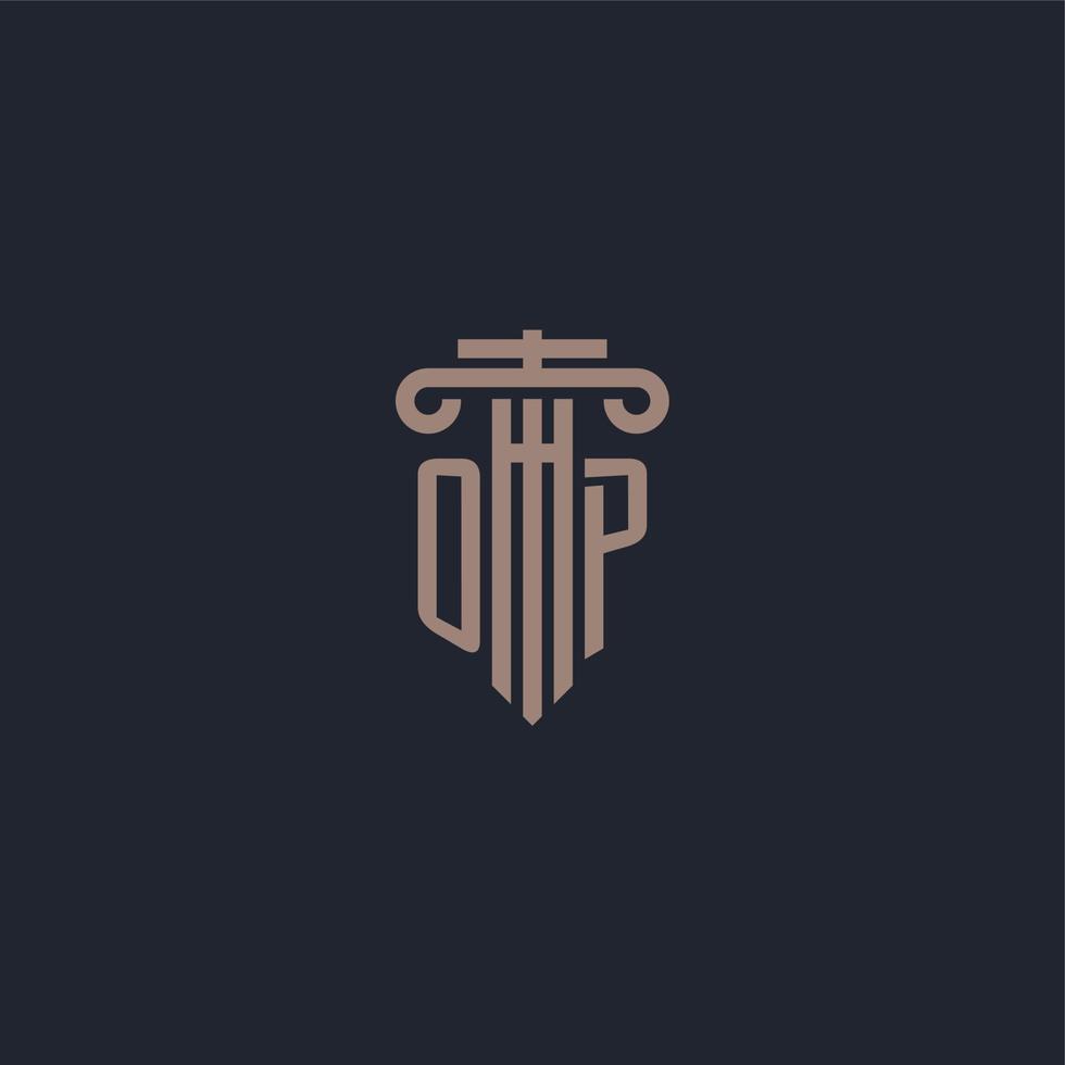 monograma de logotipo inicial op con diseño de estilo pilar para bufete de abogados y compañía de justicia vector