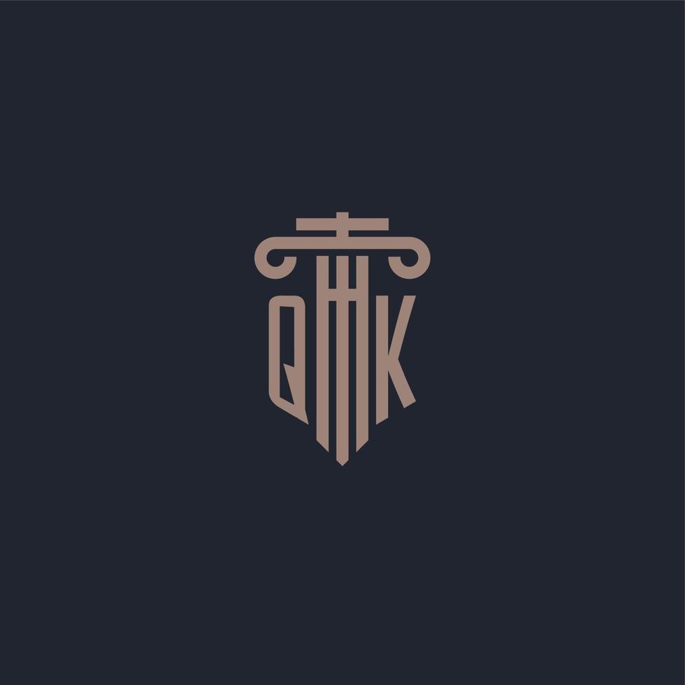 QK initial logo monogram with pillar style design for law firm and justice company vector