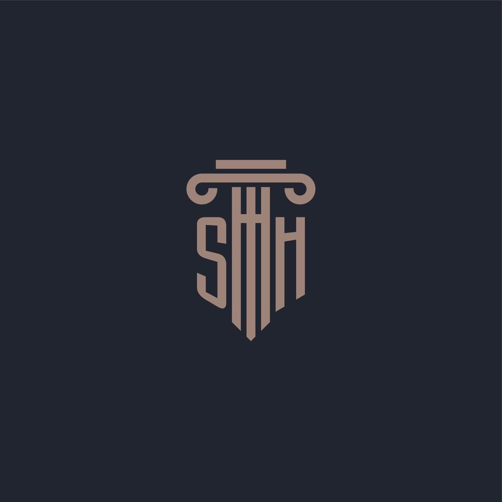 SH initial logo monogram with pillar style design for law firm and justice company vector