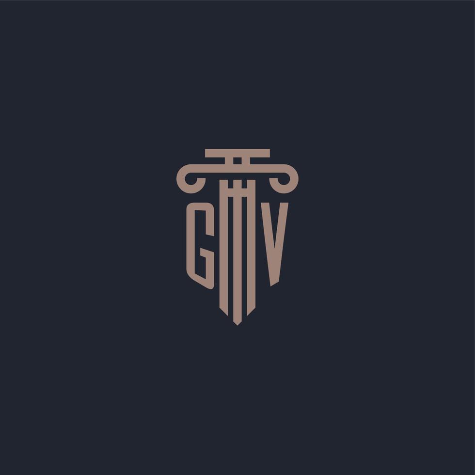 monograma del logotipo inicial gv con diseño de estilo pilar para bufete de abogados y compañía de justicia vector