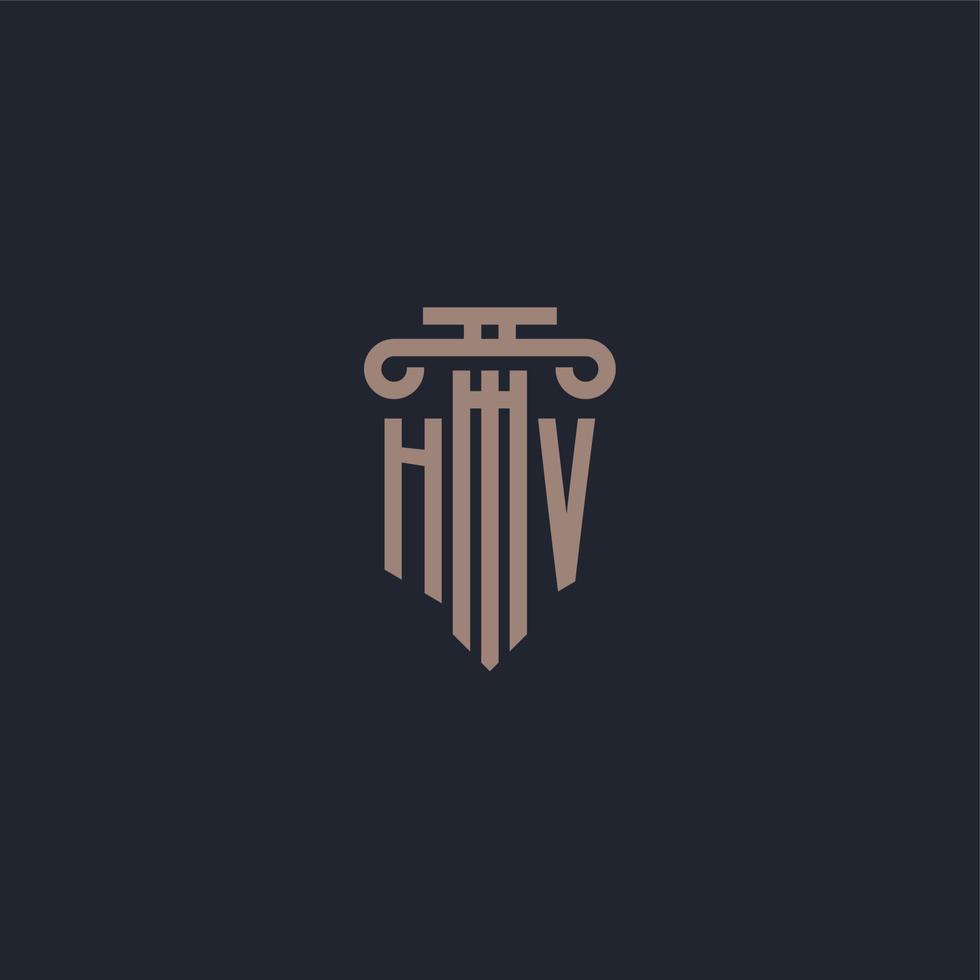 HV initial logo monogram with pillar style design for law firm and justice company vector