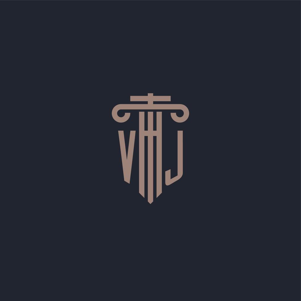 VJ initial logo monogram with pillar style design for law firm and justice company vector