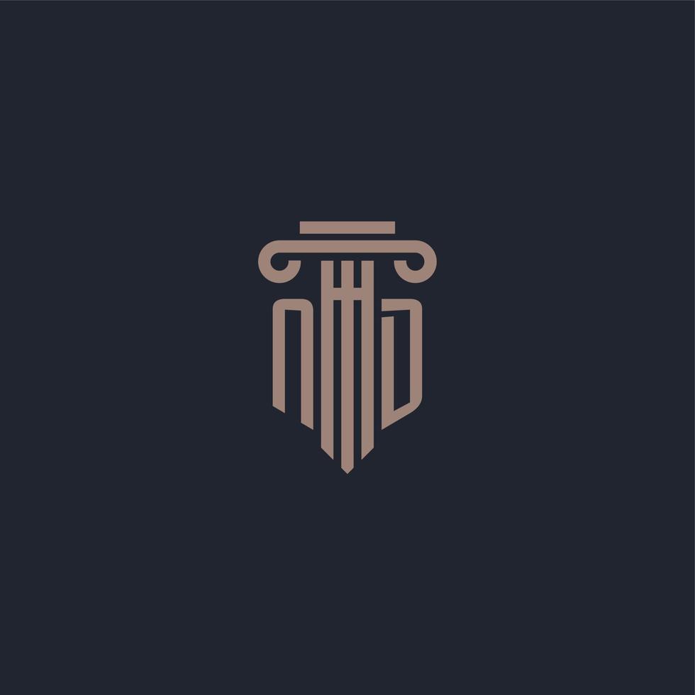 nd monograma de logotipo inicial con diseño de estilo pilar para bufete de abogados y compañía de justicia vector