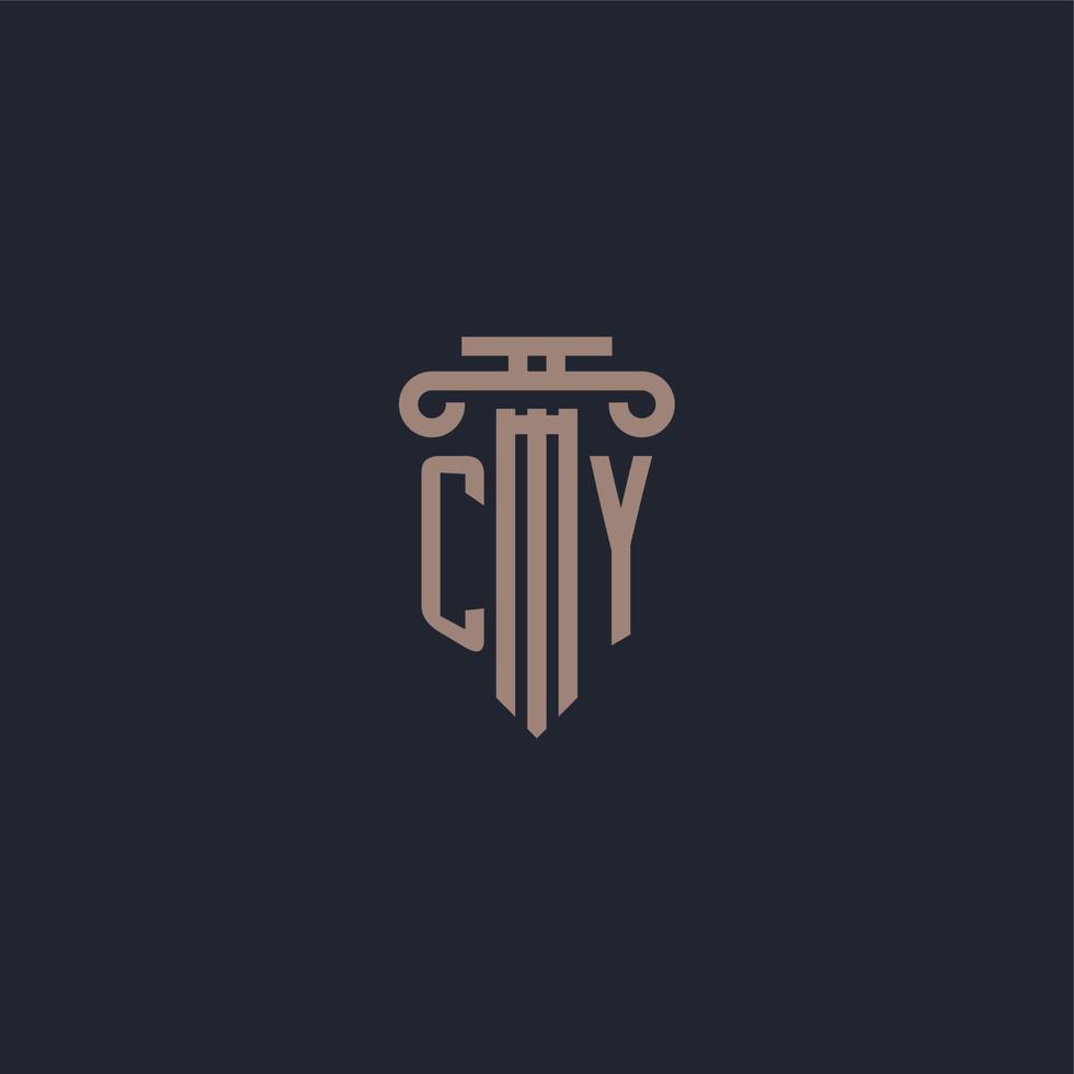 monograma de logotipo inicial cy con diseño de estilo pilar para bufete de abogados y compañía de justicia vector
