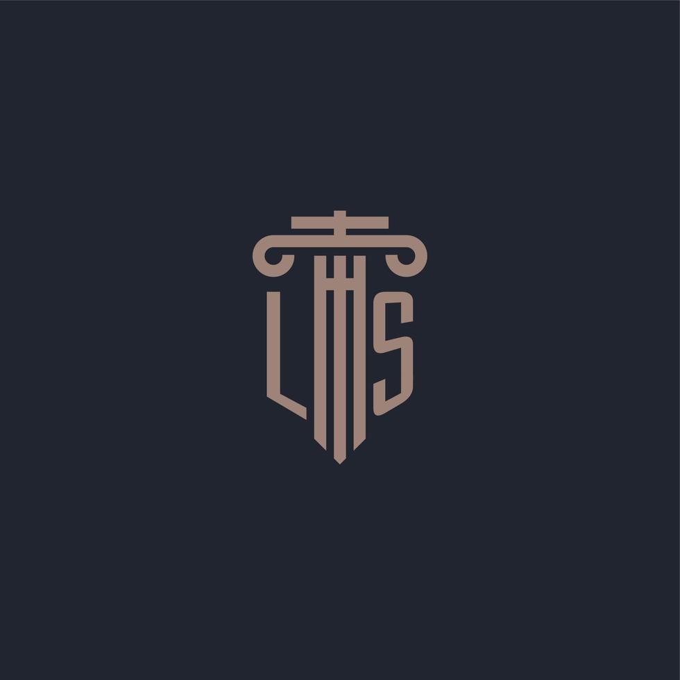 monograma de logotipo inicial de ls con diseño de estilo pilar para bufete de abogados y compañía de justicia vector
