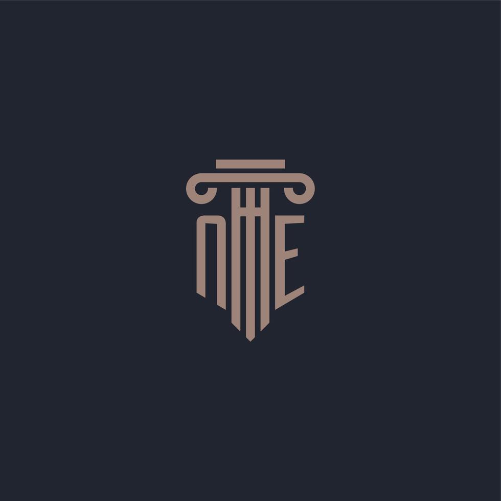 NE initial logo monogram with pillar style design for law firm and justice company vector