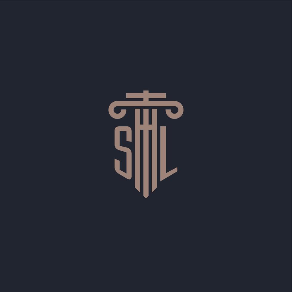 SL initial logo monogram with pillar style design for law firm and justice company vector