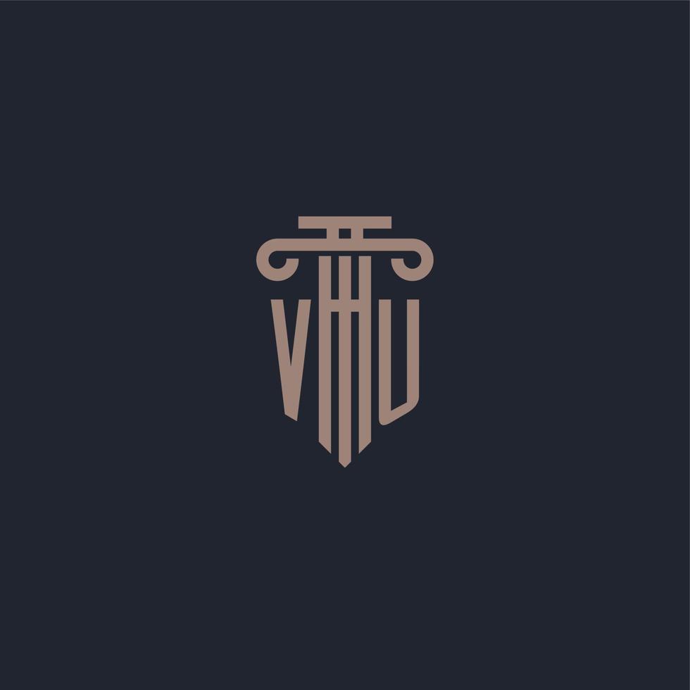 monograma del logotipo inicial de vu con diseño de estilo pilar para bufete de abogados y compañía de justicia vector