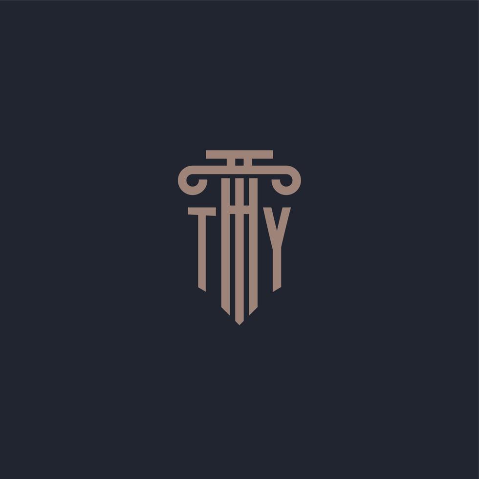 monograma de logotipo inicial de ty con diseño de estilo pilar para bufete de abogados y compañía de justicia vector