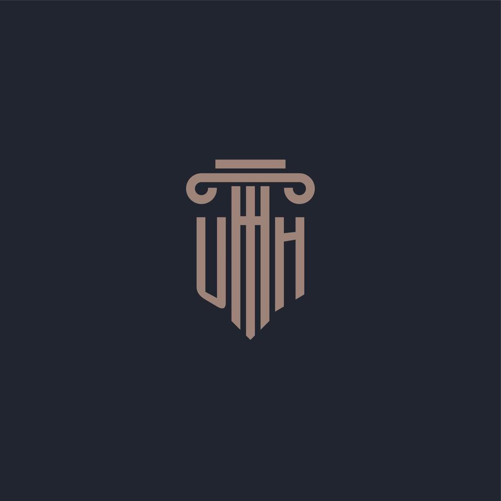 UH initial logo monogram with pillar style design for law firm and justice company vector