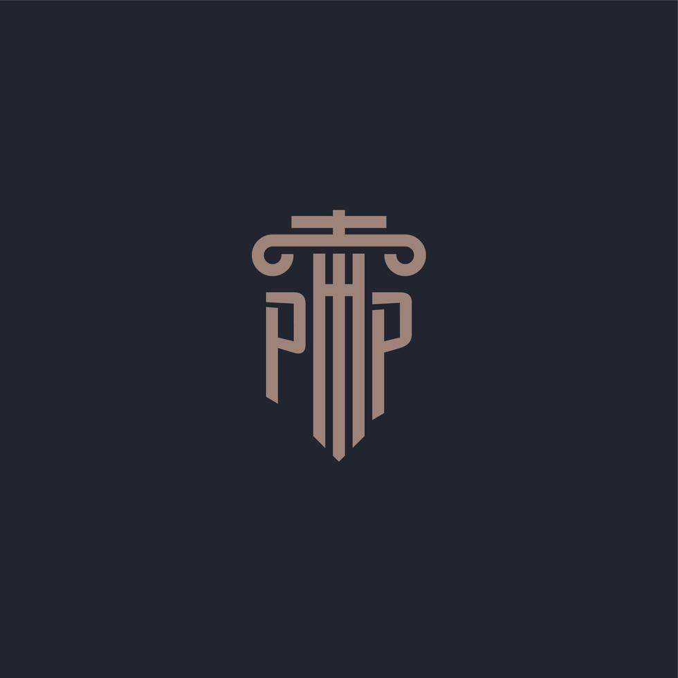 monograma de logotipo inicial pp con diseño de estilo pilar para bufete de abogados y compañía de justicia vector