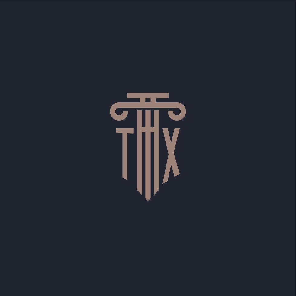 TX initial logo monogram with pillar style design for law firm and justice company vector