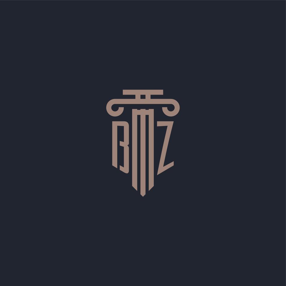 monograma del logotipo inicial bz con diseño de estilo pilar para bufete de abogados y compañía de justicia vector