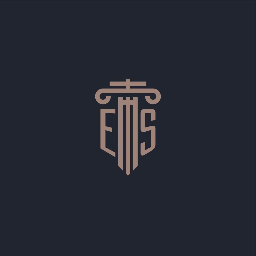 ES initial logo monogram with pillar style design for law firm and justice company vector