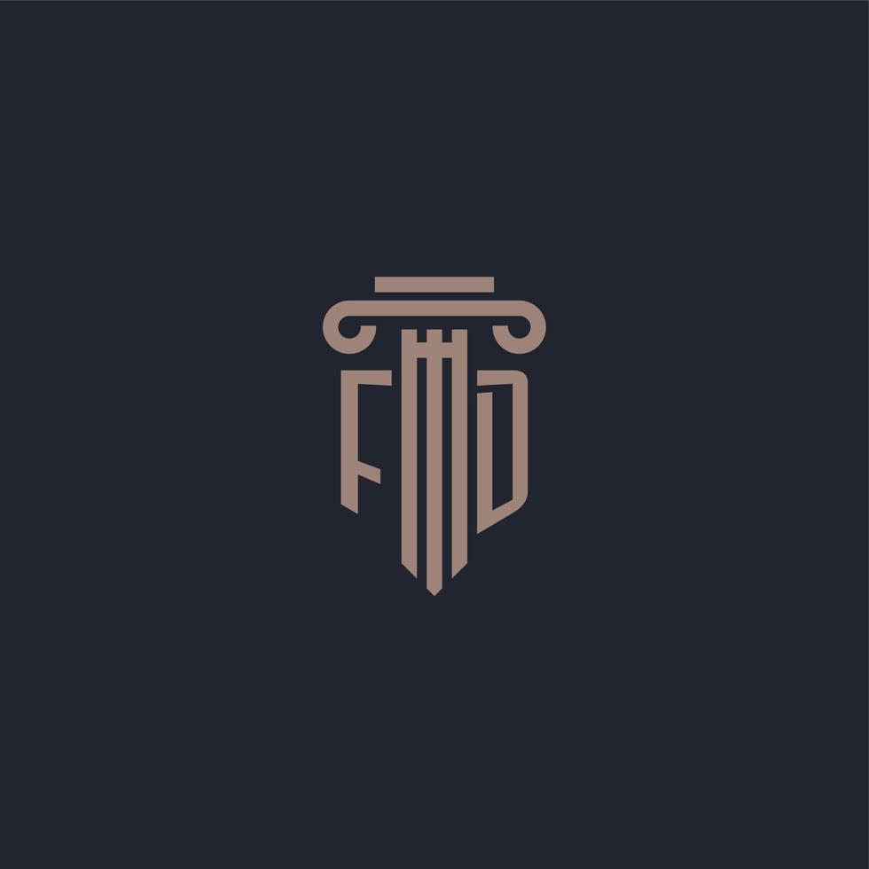 monograma de logotipo inicial fd con diseño de estilo pilar para bufete de abogados y compañía de justicia vector
