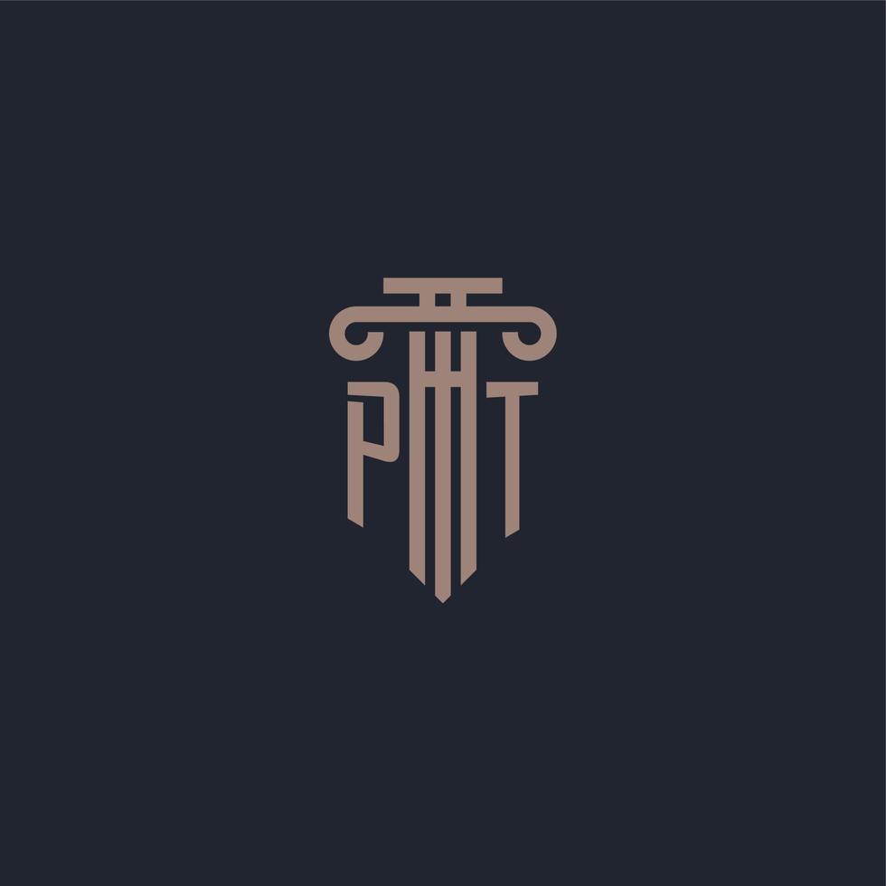 PT initial logo monogram with pillar style design for law firm and justice company vector