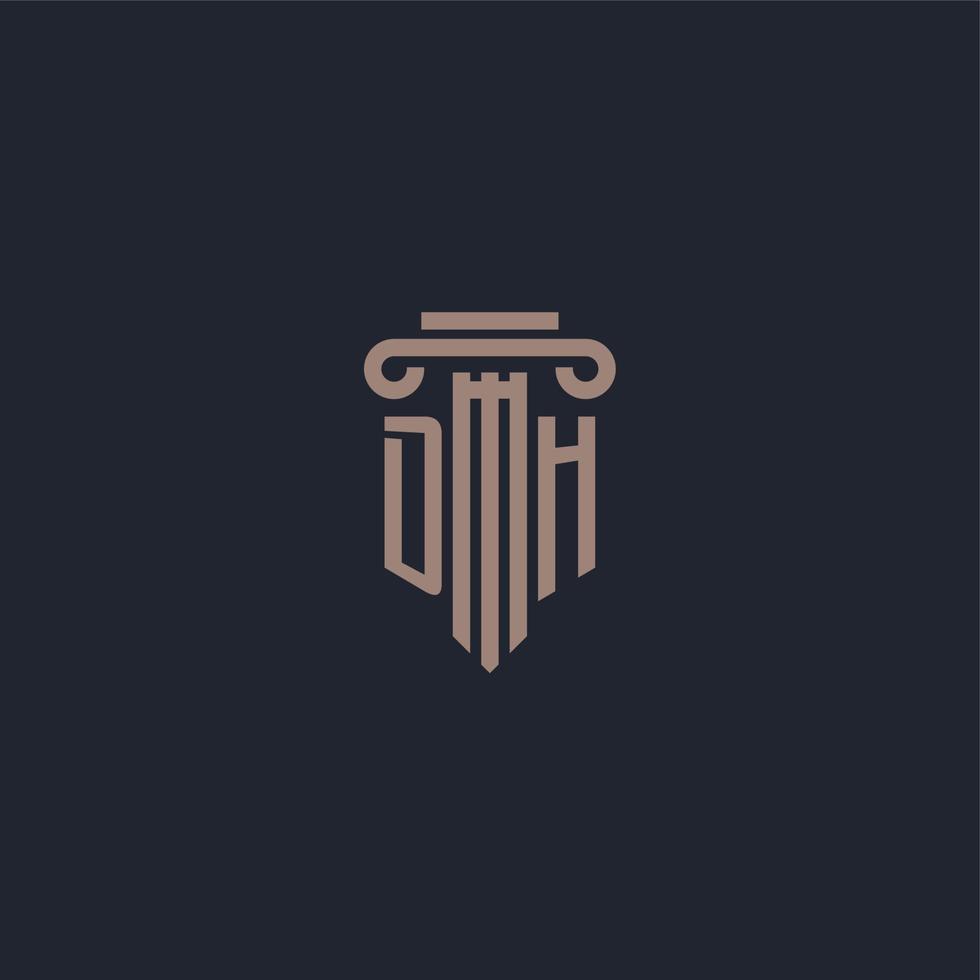 DH initial logo monogram with pillar style design for law firm and justice company vector