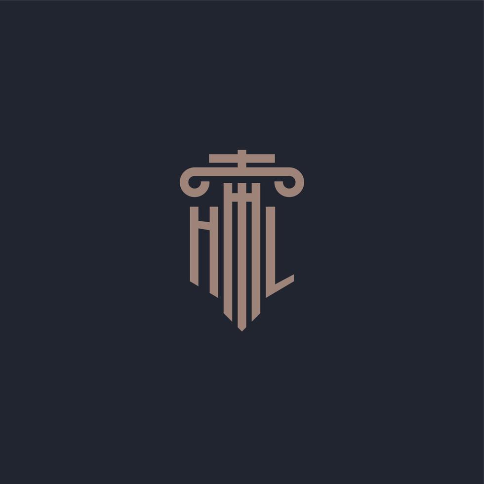 HL initial logo monogram with pillar style design for law firm and justice company vector