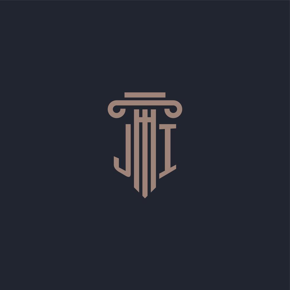 JI initial logo monogram with pillar style design for law firm and justice company vector