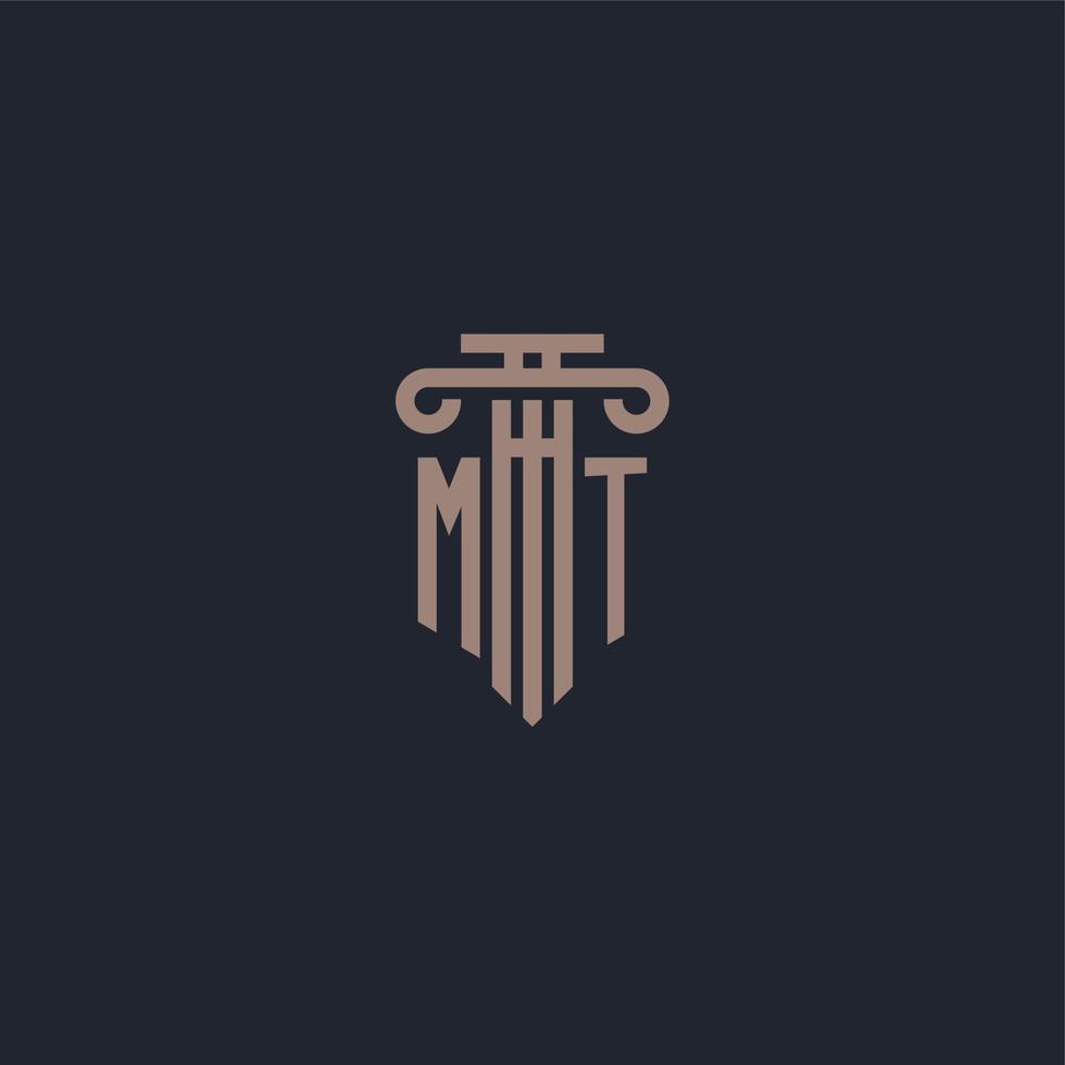 MT initial logo monogram with pillar style design for law firm and justice company vector