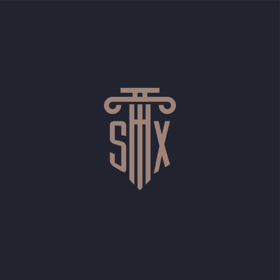 monograma de logotipo inicial sx con diseño de estilo pilar para bufete de abogados y compañía de justicia vector