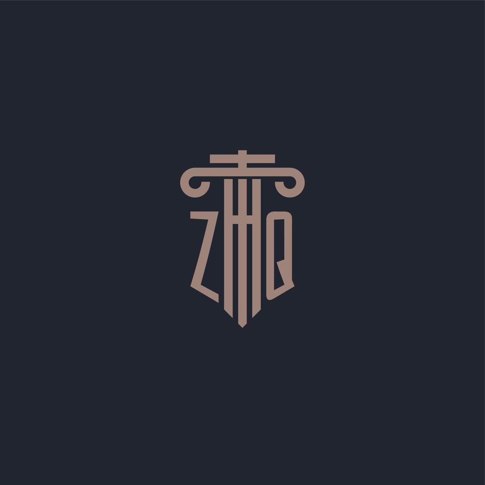 monograma del logotipo inicial zq con diseño de estilo pilar para bufete de abogados y compañía de justicia vector