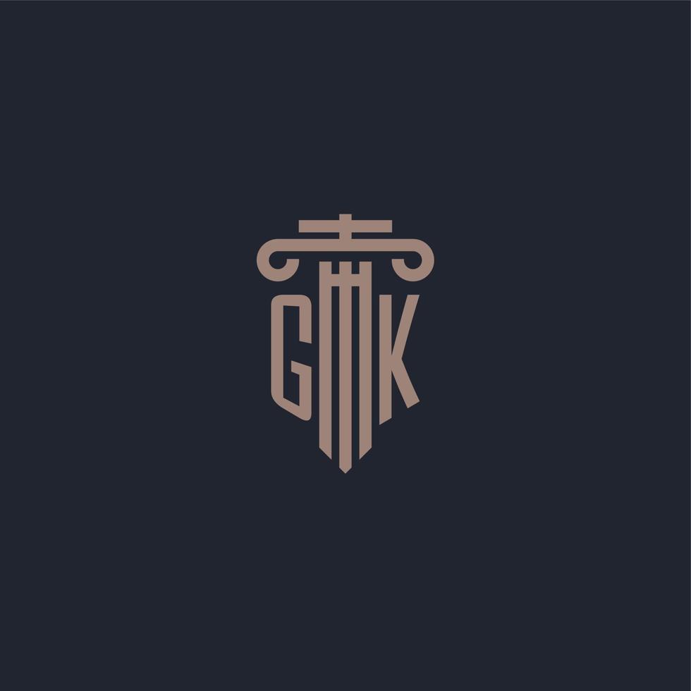 monograma de logotipo inicial gk con diseño de estilo pilar para bufete de abogados y compañía de justicia vector